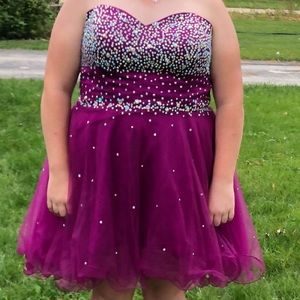 magenta sparkly plus size homecoming dress